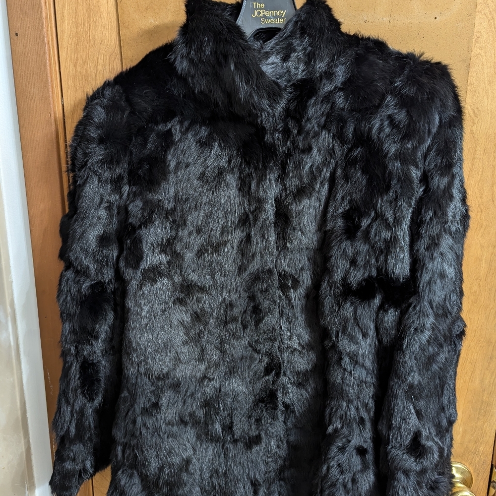 Somerset black rabbit fur coat large